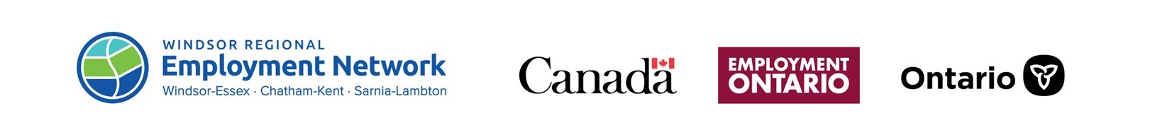 Logos: Windsor Regional Employment Network, Government of Canada, Employment Ontario, Government of Ontario