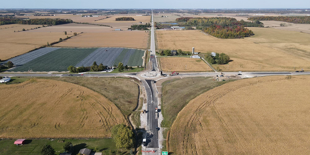 Aerial shot of roundabout construction at County Roads #79 and #22