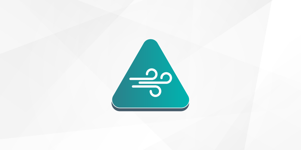 Warning sign with a in icon representing a gust of wind