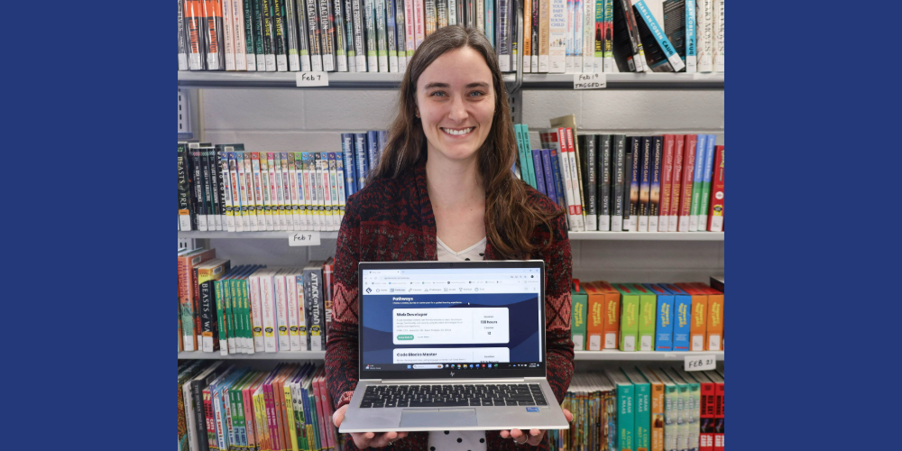 Vanitia Campbell displays Fiero Code, the new online coding resource available to Lambton County Library cardholders