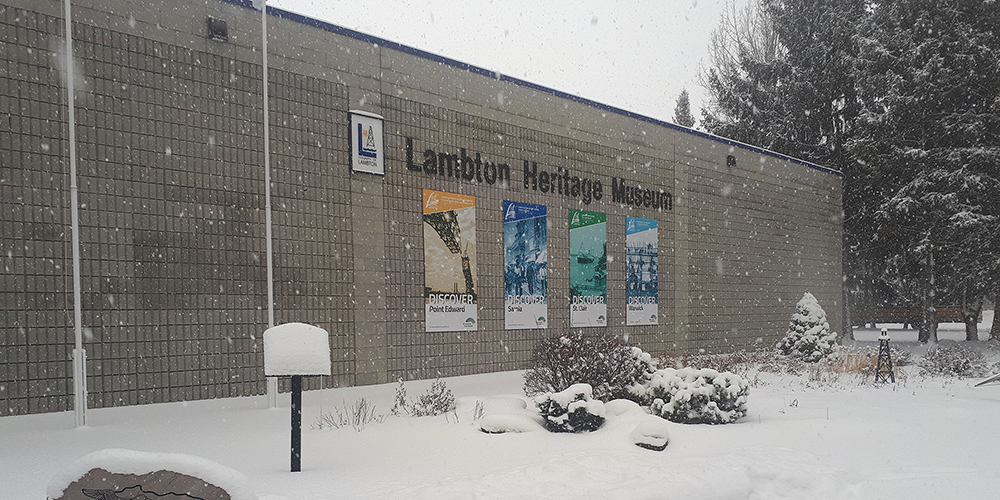 Snowy exterior of Lambton Heritage Museum