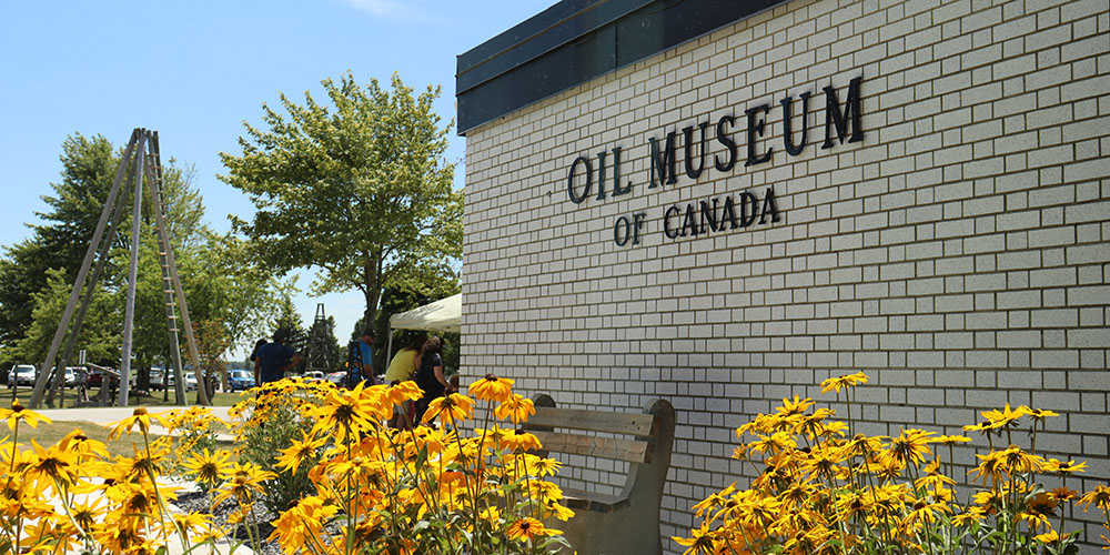 Oil Museum exterior with flowers