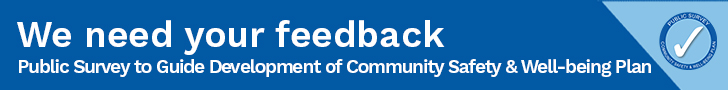 Banner ad promoting community safety & well-being plan survey