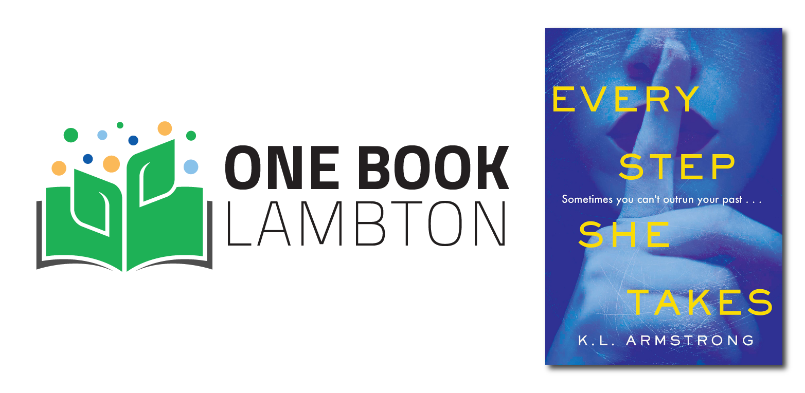 One Book Lambton Logo with image of "Every Step She Takes" book cover
