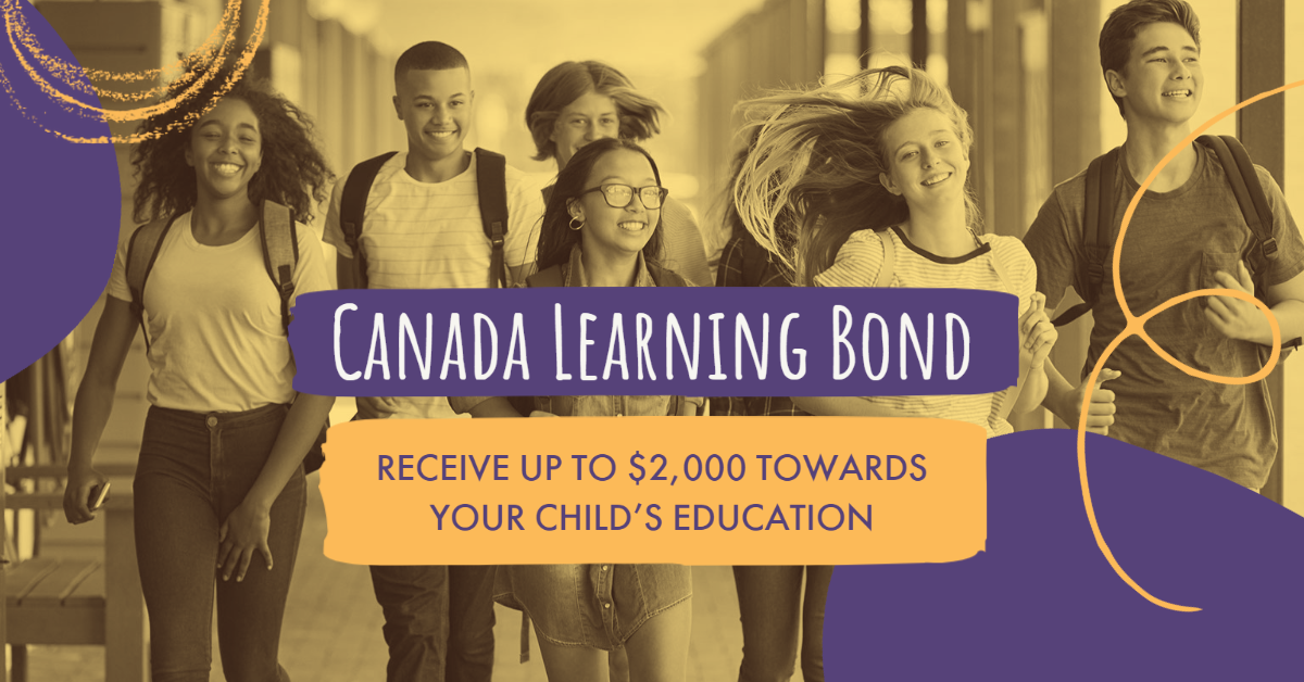 Children walking down school hallway with Canada Learning Bond text overlay