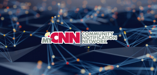 MyCNN logo overlaying lines and lights making network map