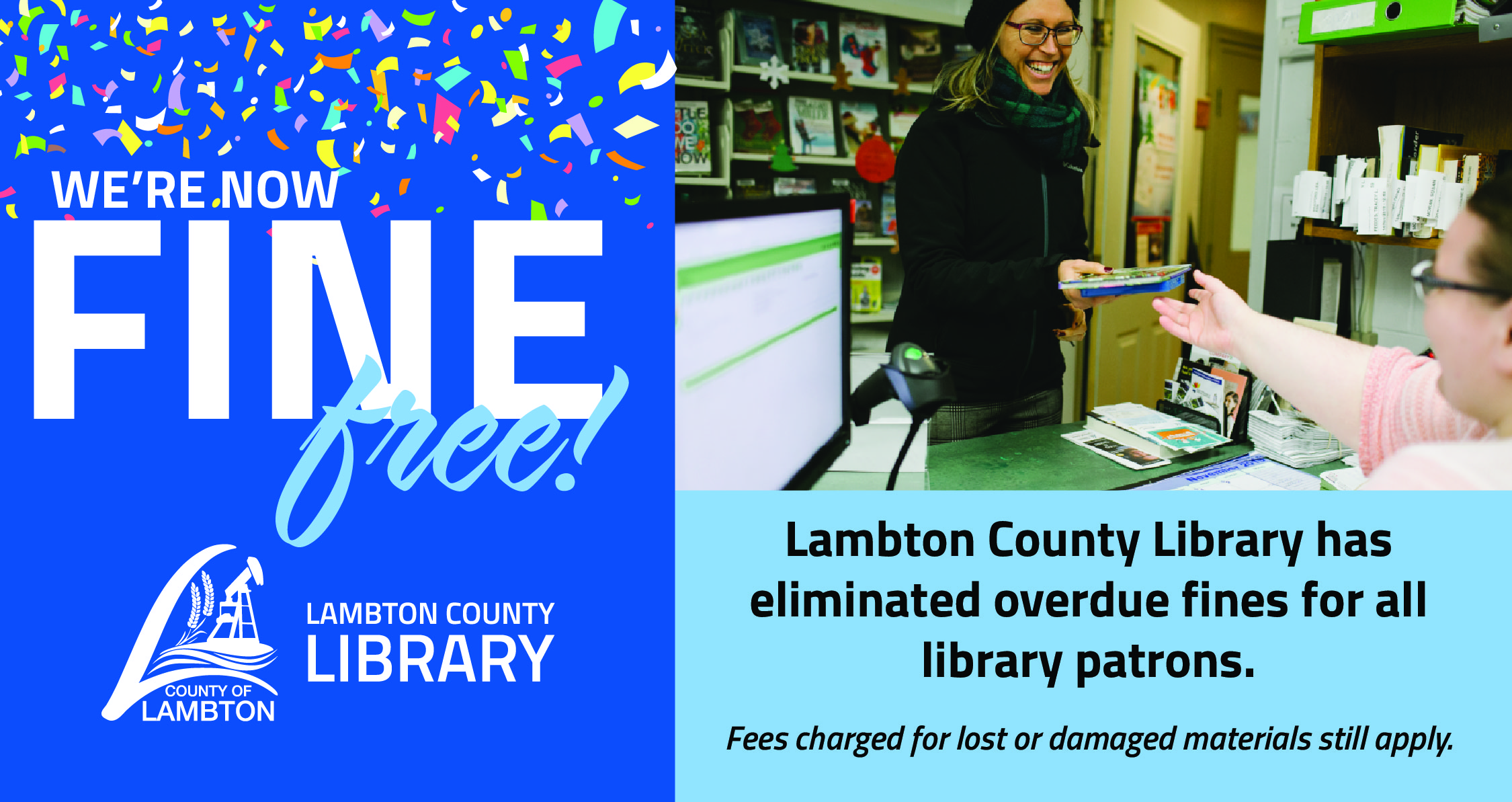 Lambton County Library going Fine Free advertisement