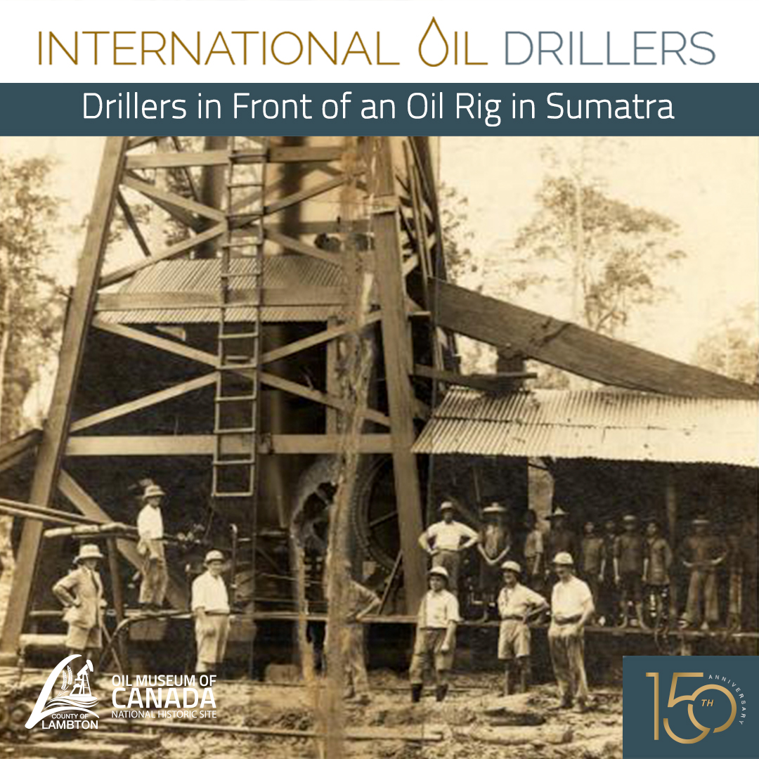 International Oil Drillers website promotion featuring historical oil drillers image