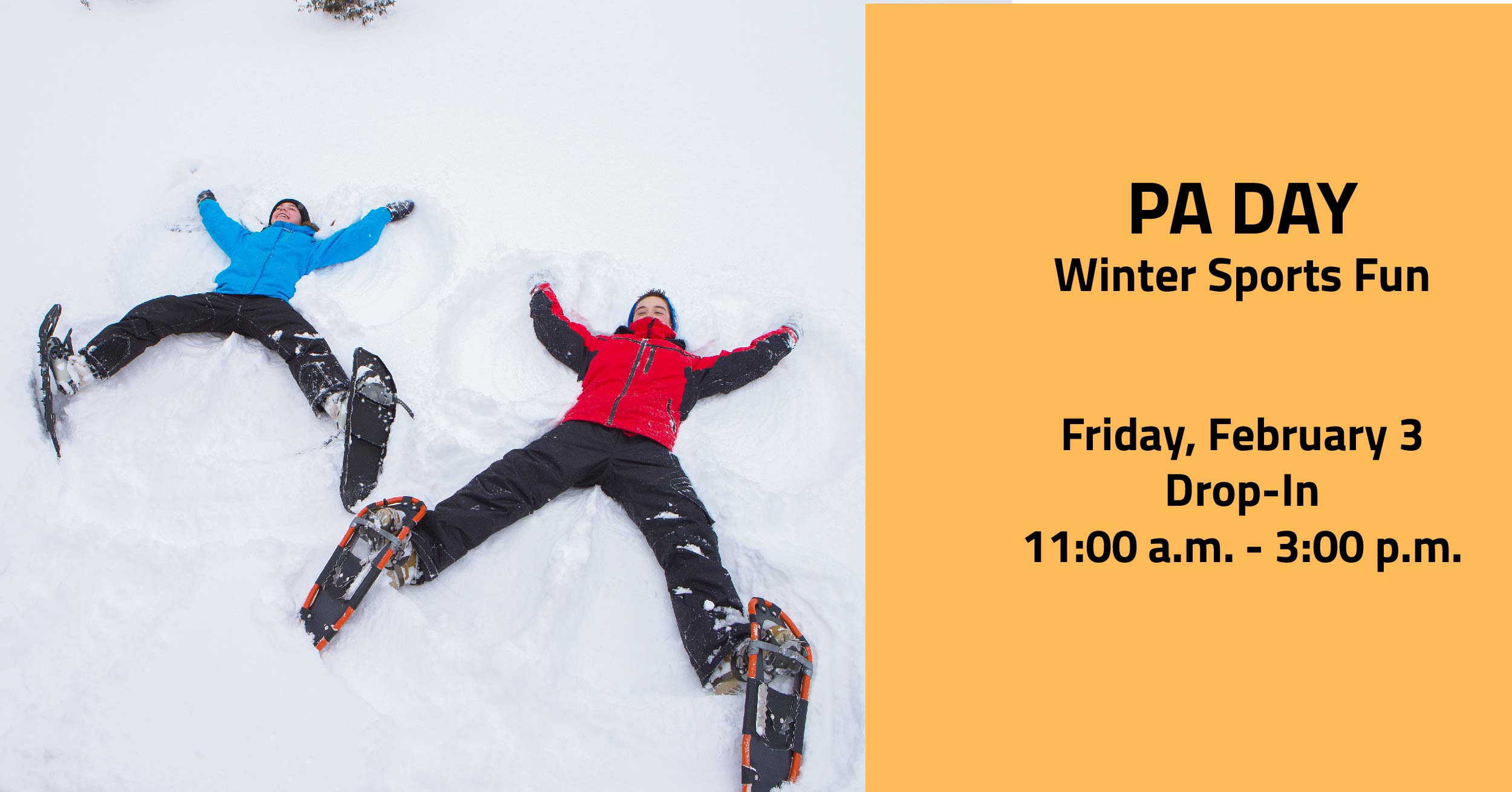 Winter Sports fun promotional image with kids making snow angels