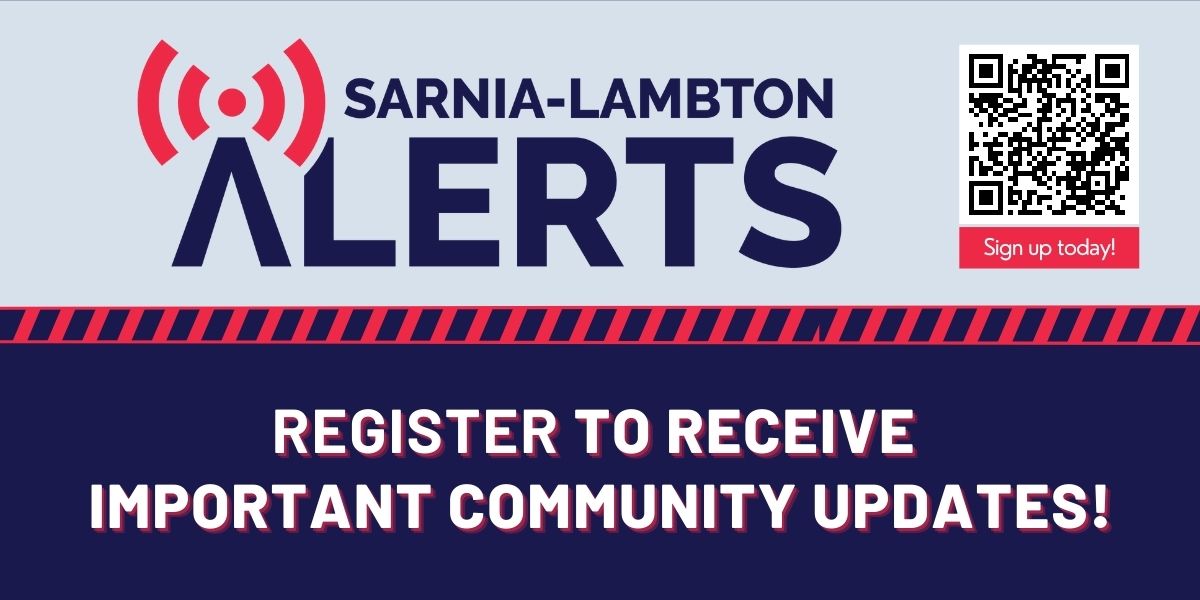 Sarnia-Lambton Alerts logo with sign-up instructions