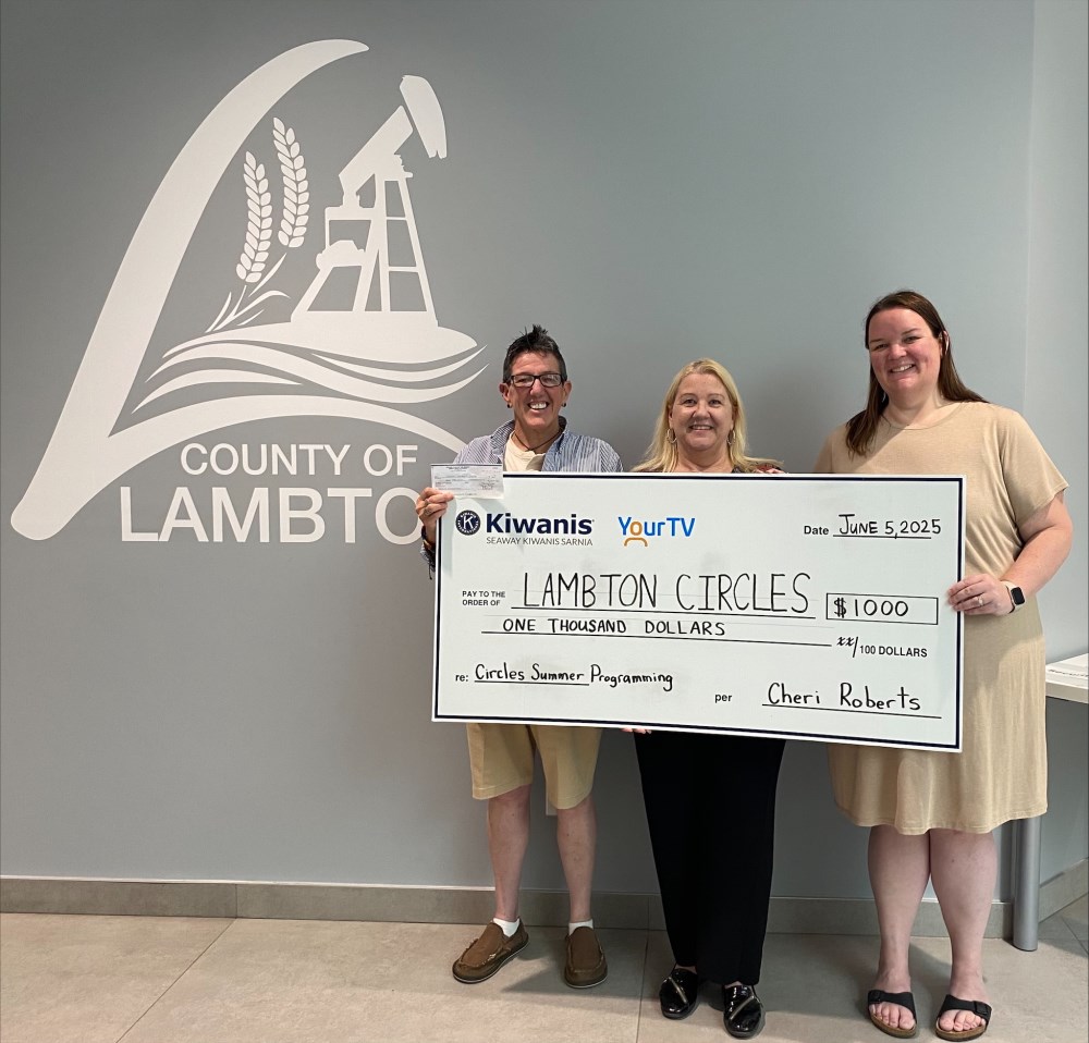 Left to right, Martine Creasor (Lambton Circles Coordinator), Cheri Roberts (Seaway Kiwanis Club member) and Jillian Parker (Lambton Circles Coach).
