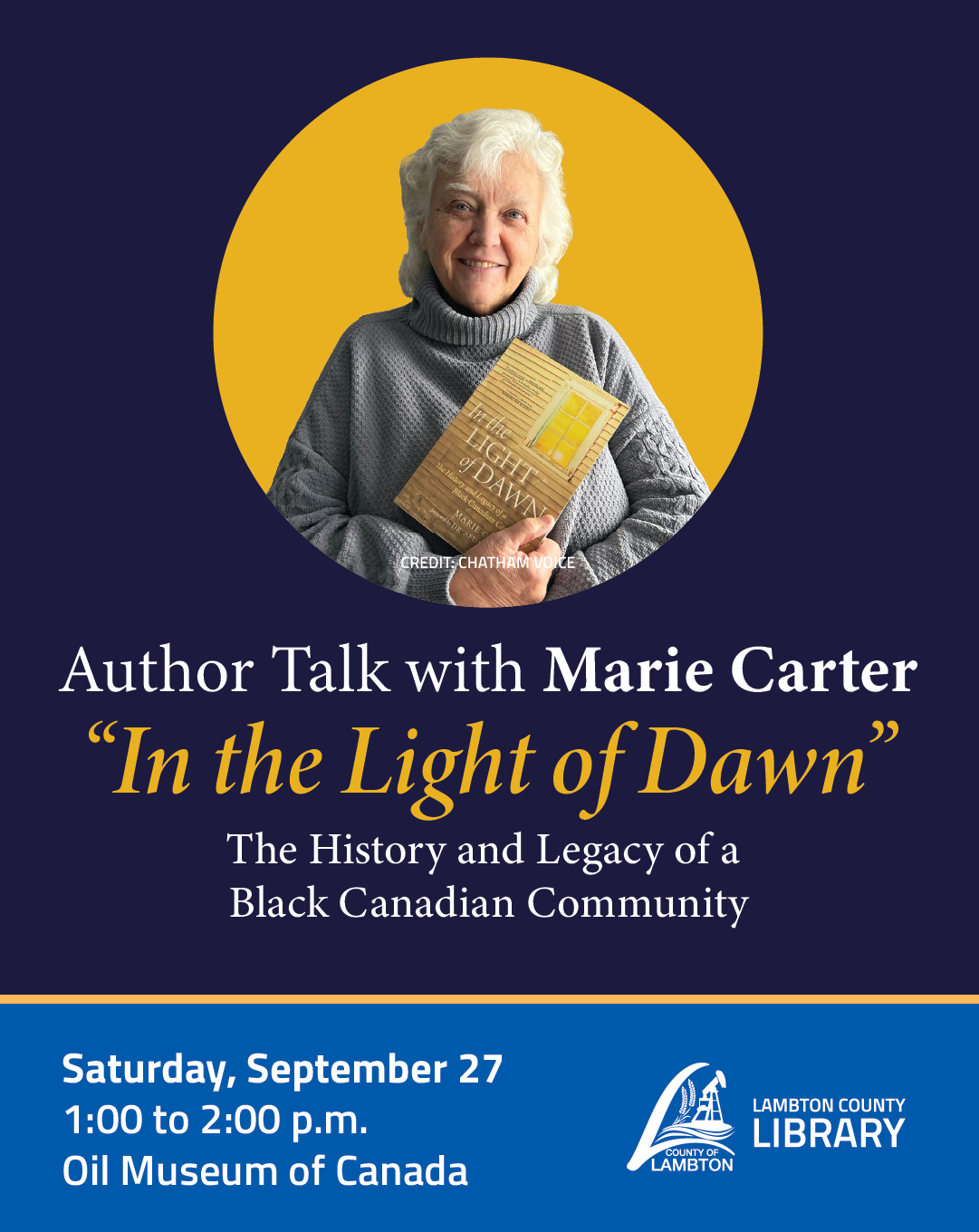 Promotional image for author talk with Marie Carter