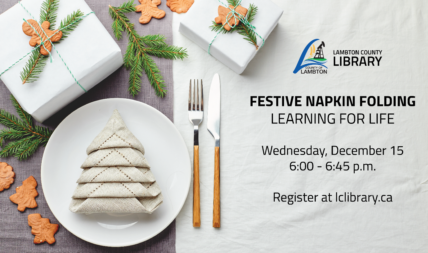 Napkin folded in the shape of a Christmas Tree on a plate