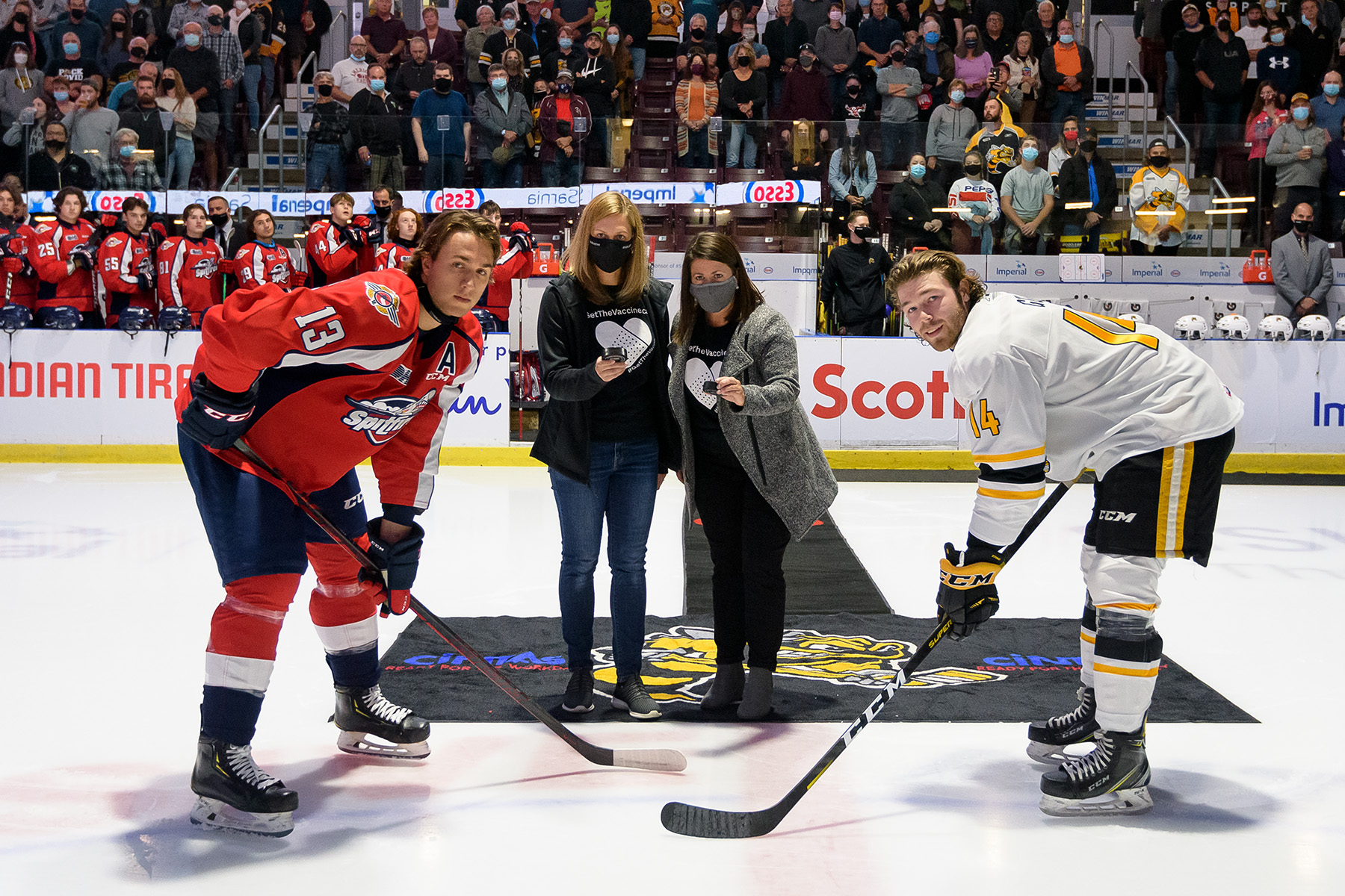 LPH representatives participating in ceremonial puck drop at Sarnia Sting game