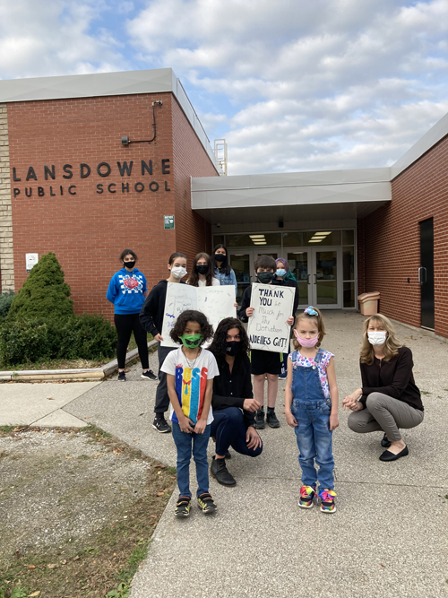 Students from Lansdowne Public School thank Noelle's Gift for their generous donation