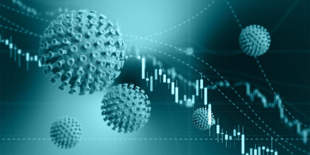 illustration of COVID virus and graphs